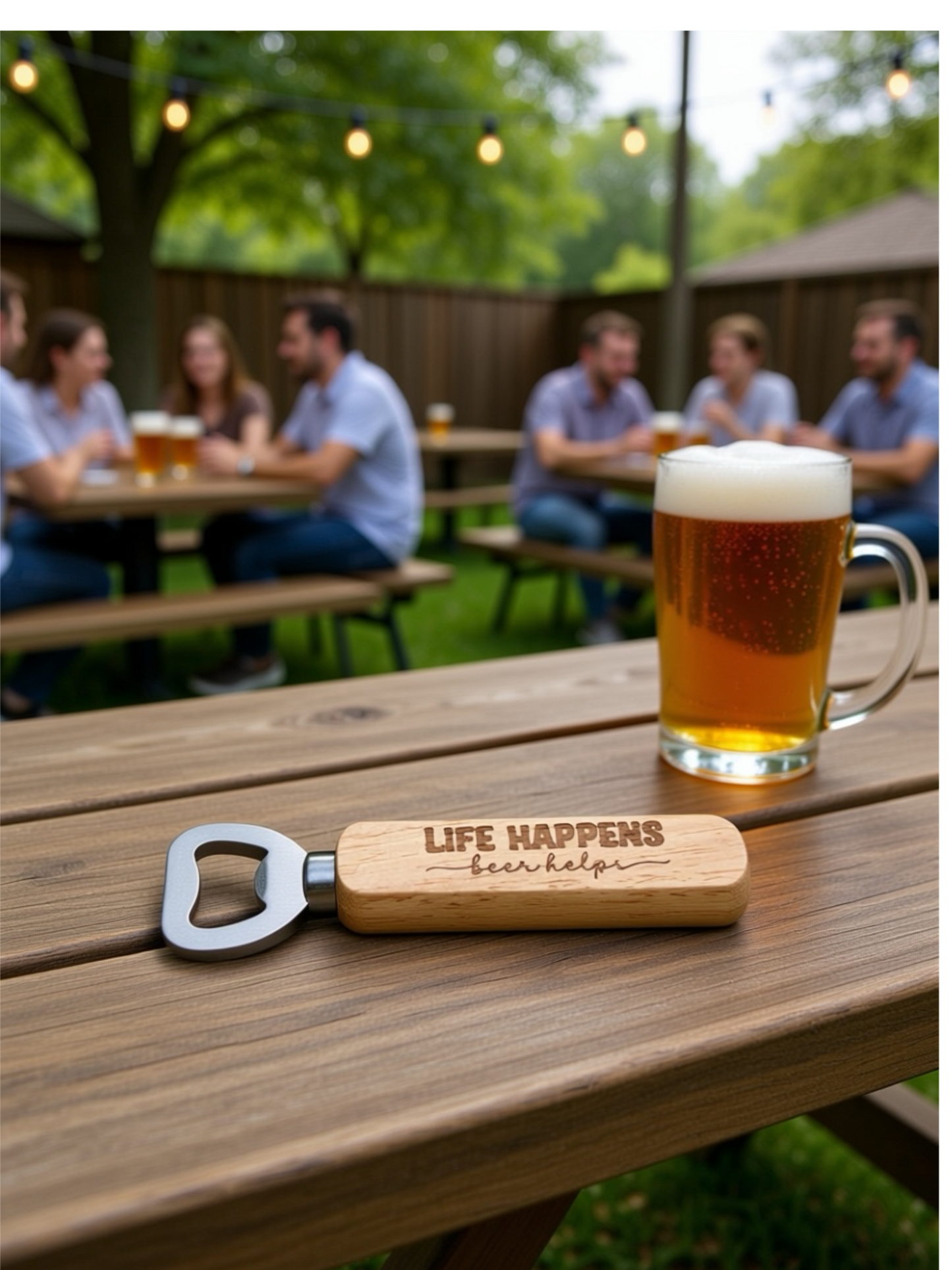 Wooden Handled Bottle Opener - Life Happens Beer Helps