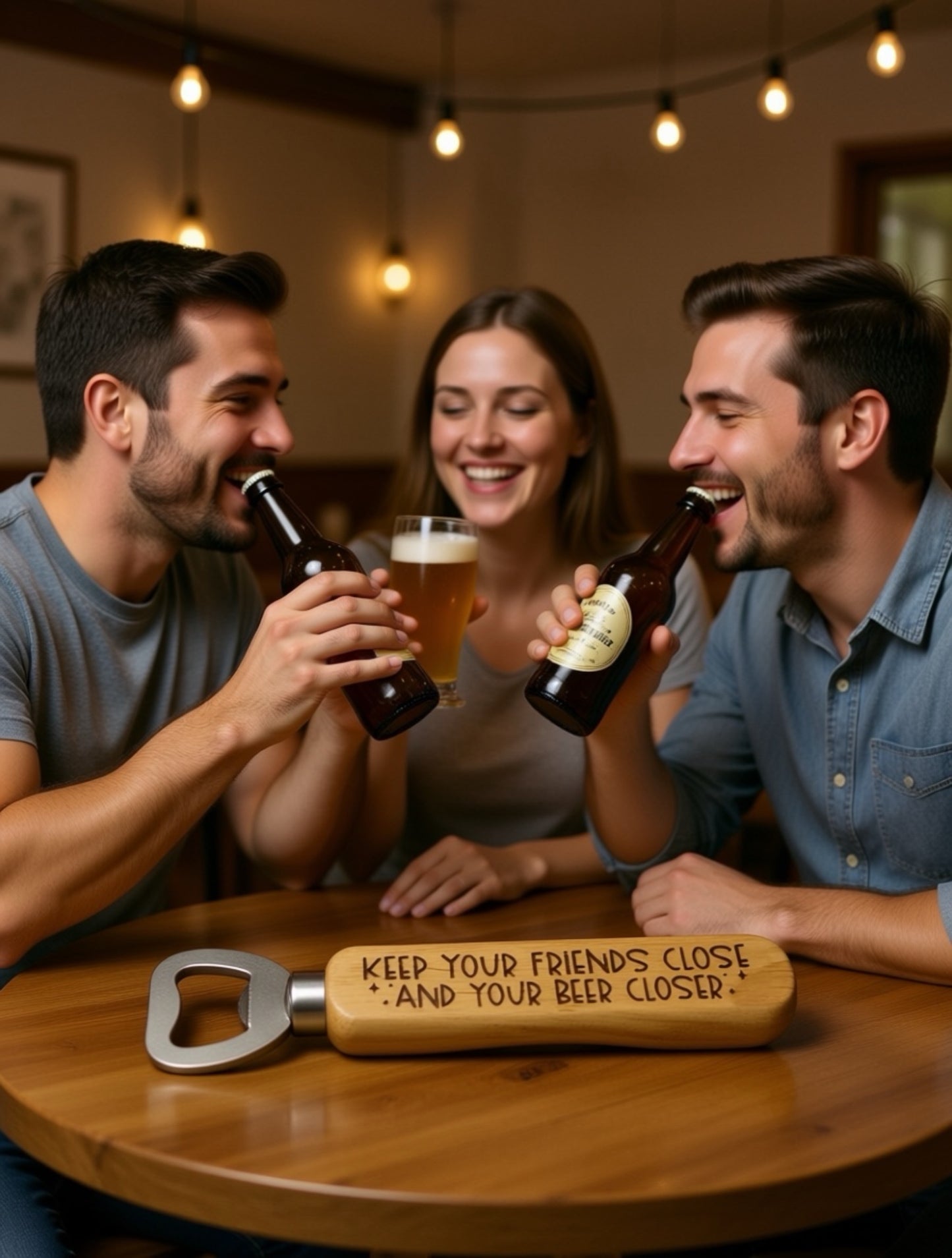 Wooden Handled Bottle Opener - Keep Your Friends Close And Your Beer Closer