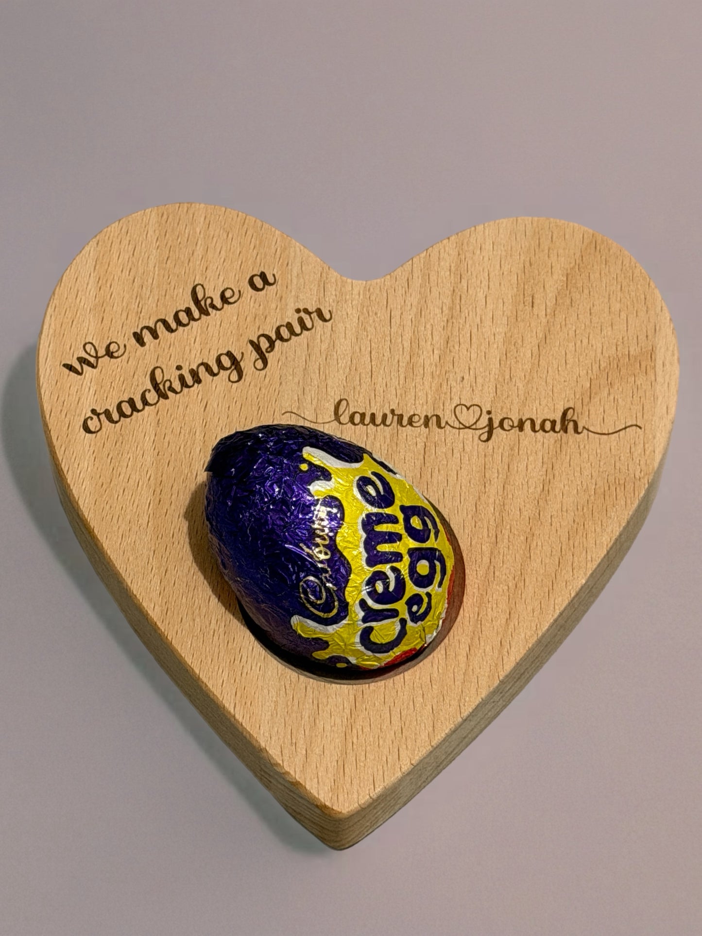 Personalised “We Make a Cracking Pair” Heart Egg Board