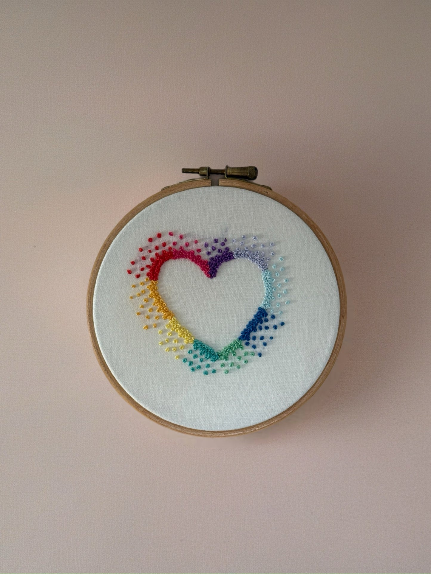 Hand Embroidered Rainbow Heart Hoop – Colourful Heart Wall Art