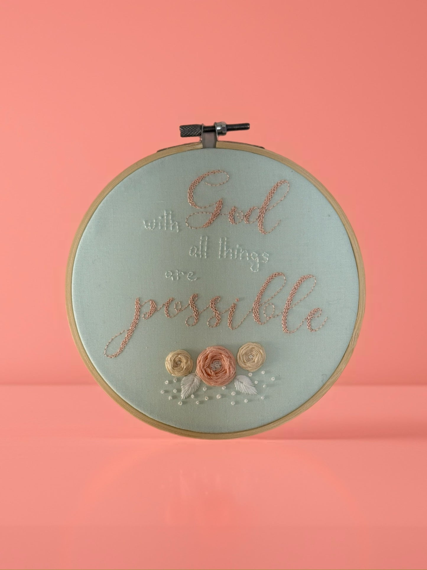 Hand Embroidered Hoop Wall Art – “With God All Things Are Possible” | Faith & Encouragement Decor