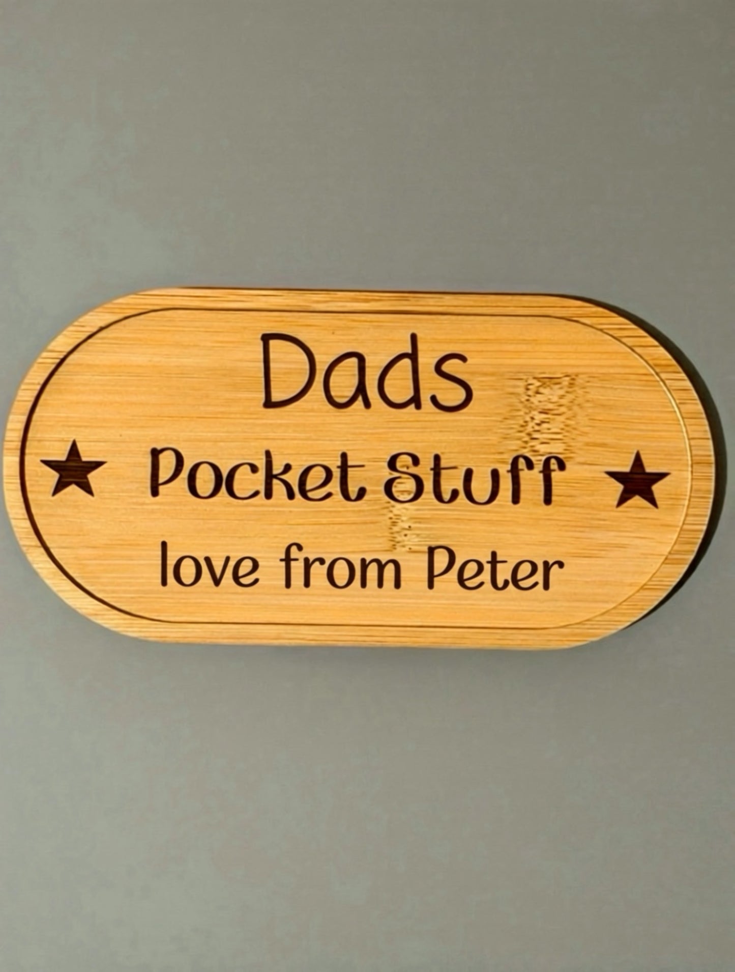 Personalised Bamboo “Pocket Stuff” Tray – Gift for Dad / Grandad – Keepsake Catch-All Dish