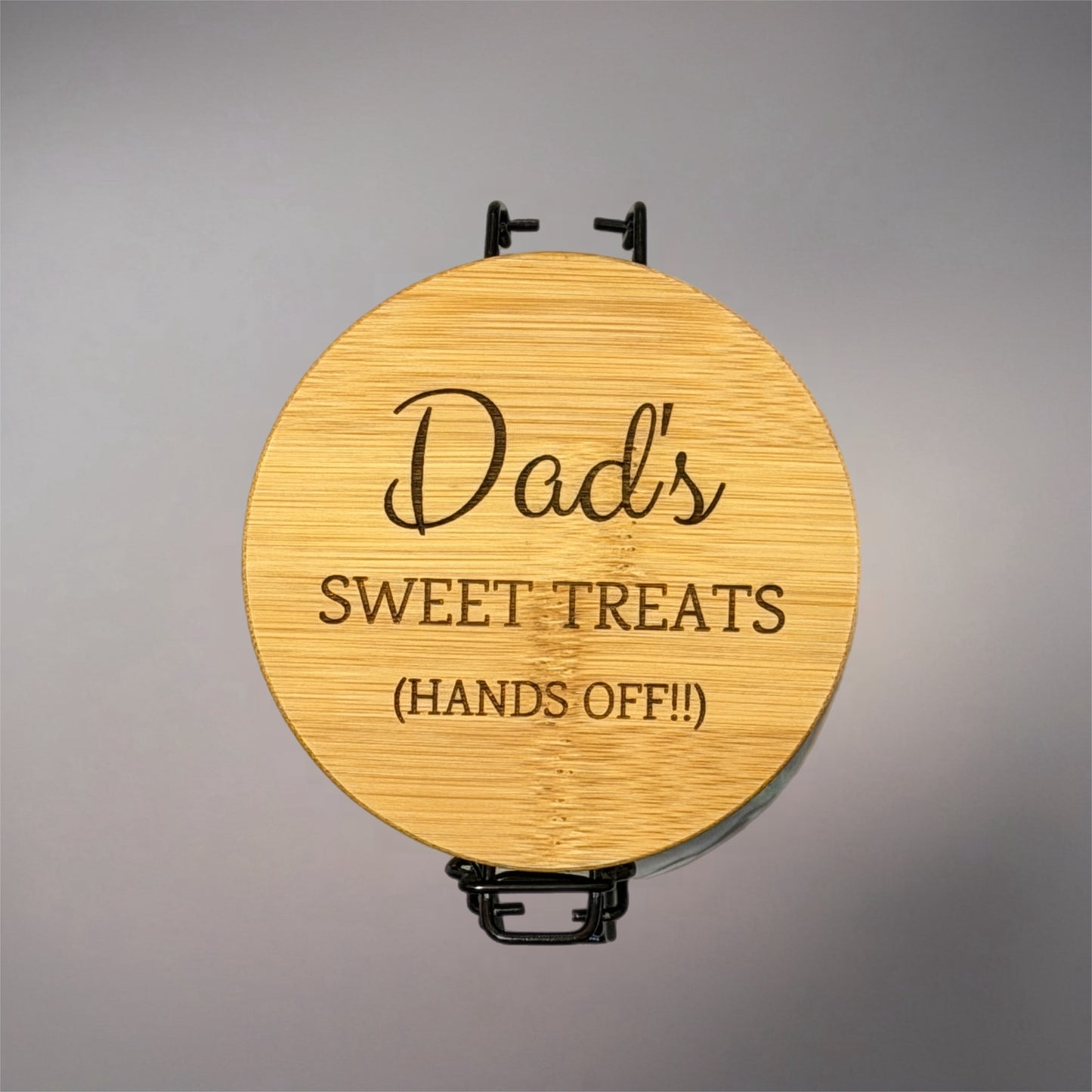 Personalised “Dad’s Sweet Treats” Storage Jar – Engraved Bamboo Lid Treat Jar – Funny Gift for Dad – Hands Off Sweet Jar