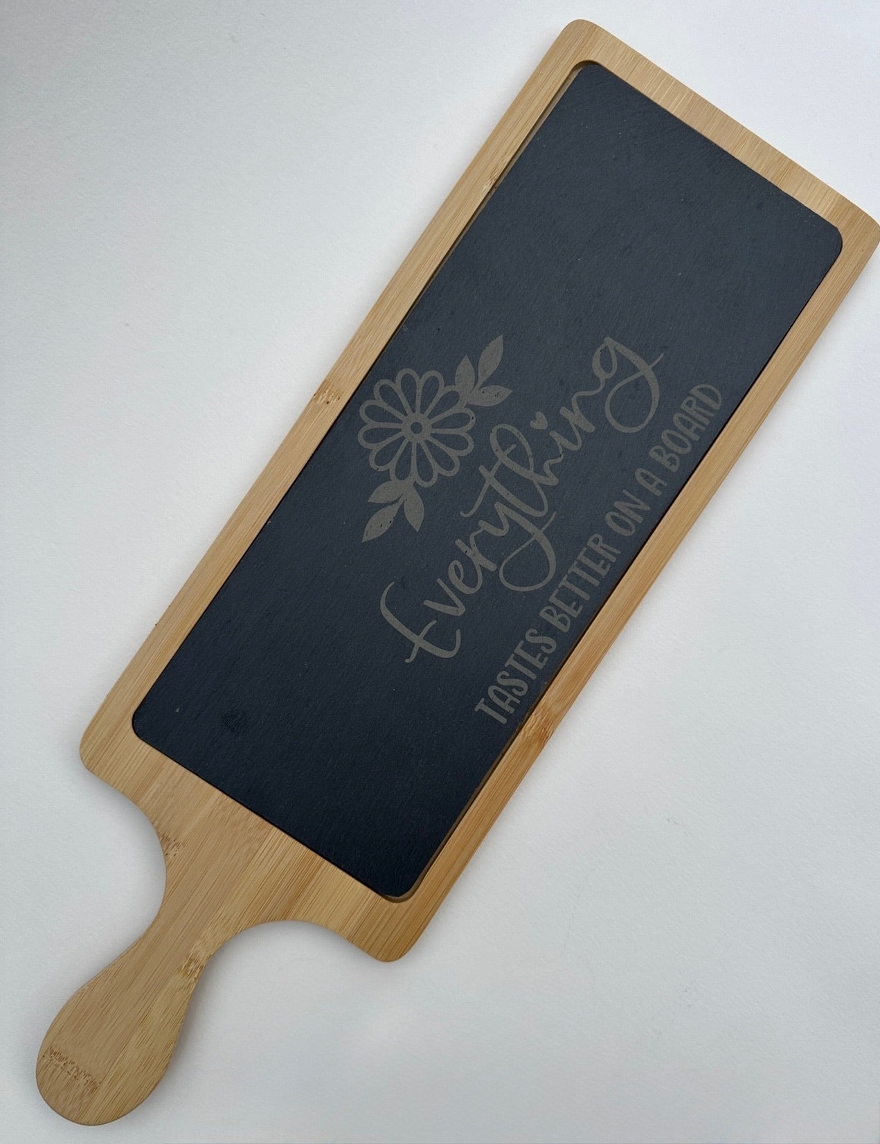 Everything Tastes Better On A Board - Bamboo & Slate Serving Board