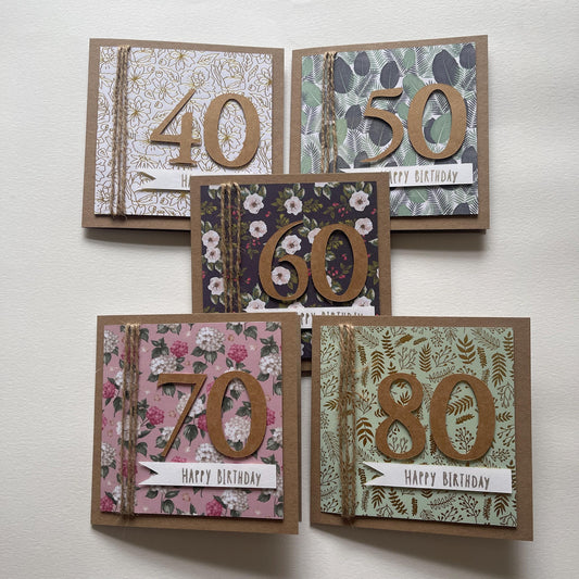 Handcrafted - Elegant Milestone Birthday Cards - 40, 50, 60 70 or 80
