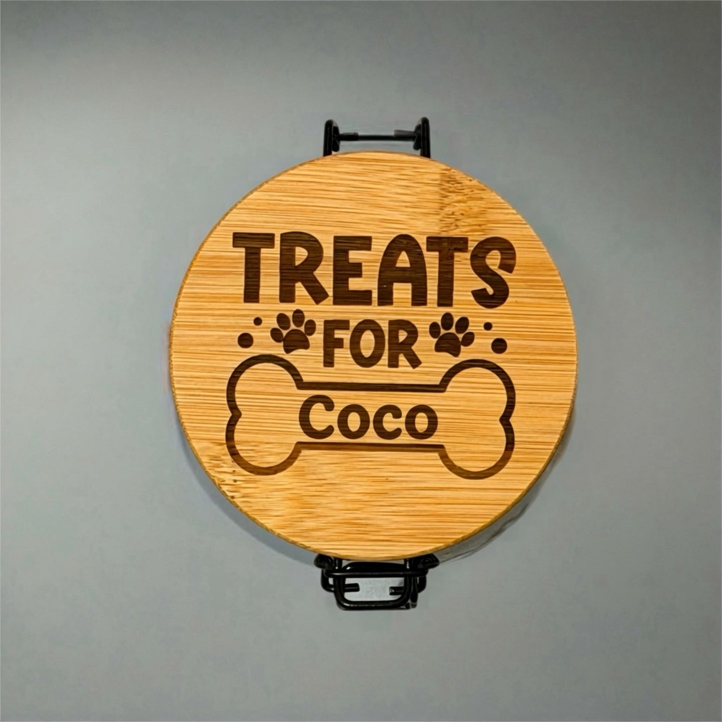 Personalised Dog Treat Jar – Engraved Bamboo Lid – “Treats For…” Pet Treat Storage – Custom Pet Name Jar – Dog Gift