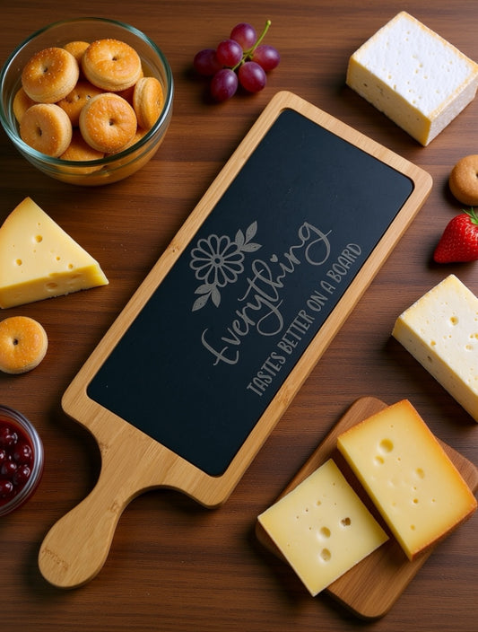 Everything Tastes Better On A Board - Bamboo & Slate Serving Board
