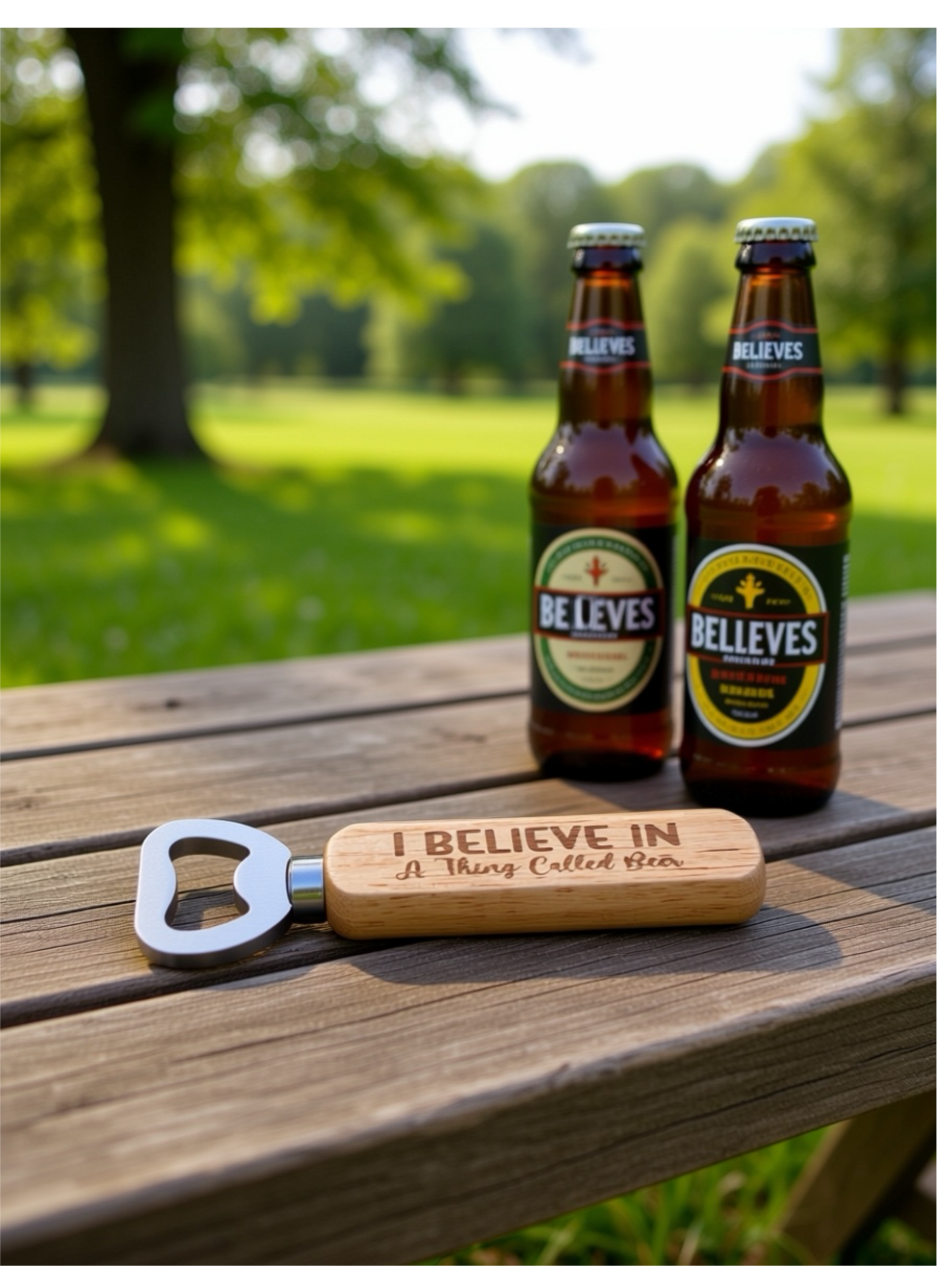 Wooden Handled Bottle Opener - I Believe In A Thing Called Beer
