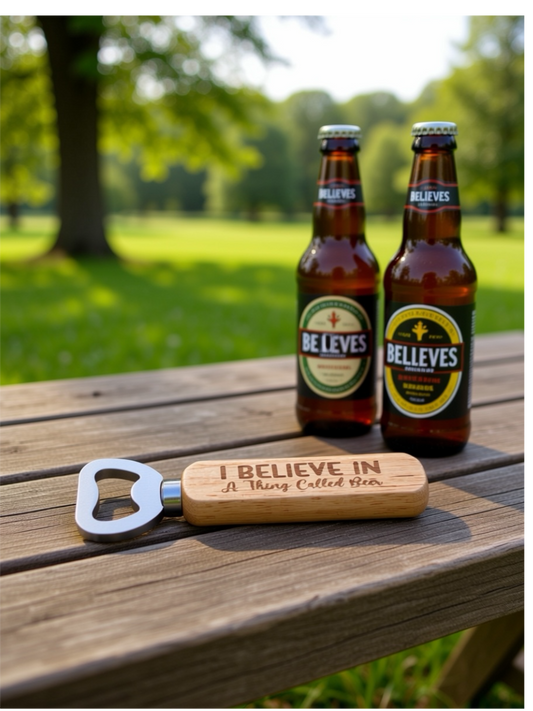 Wooden Handled Bottle Opener - I Believe In A Thing Called Beer