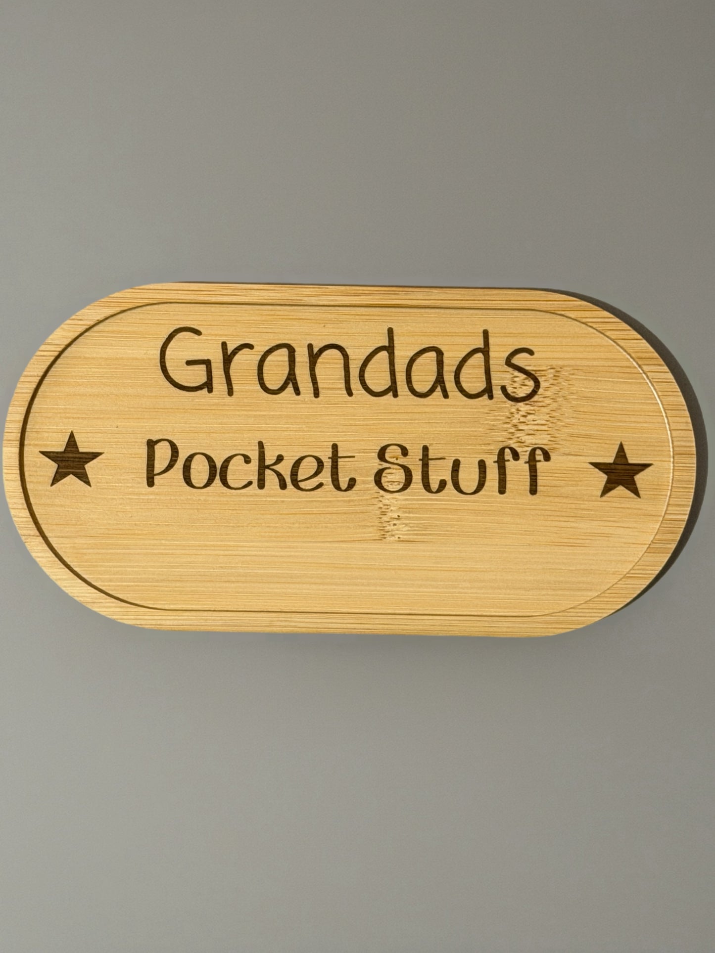 Personalised Bamboo “Pocket Stuff” Tray – Gift for Dad / Grandad – Keepsake Catch-All Dish