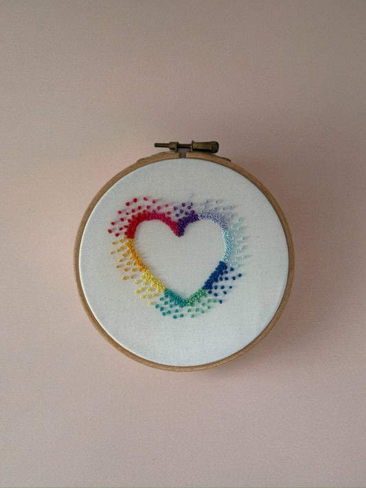 Hand Embroidered Rainbow Heart Hoop – Colourful Heart Wall Art