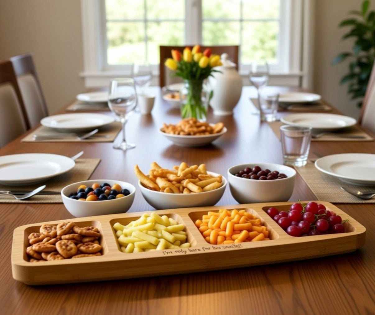 Bamboo Snack Serving Tray – 4 Compartment Snack Board – “All I want for Christmas is picky bits” – Nibble Tray – Party Platter – Gift Idea