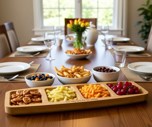 Bamboo Snack Serving Tray – 4 Compartment Snack Board – “All I want for Christmas is picky bits” – Nibble Tray – Party Platter – Gift Idea