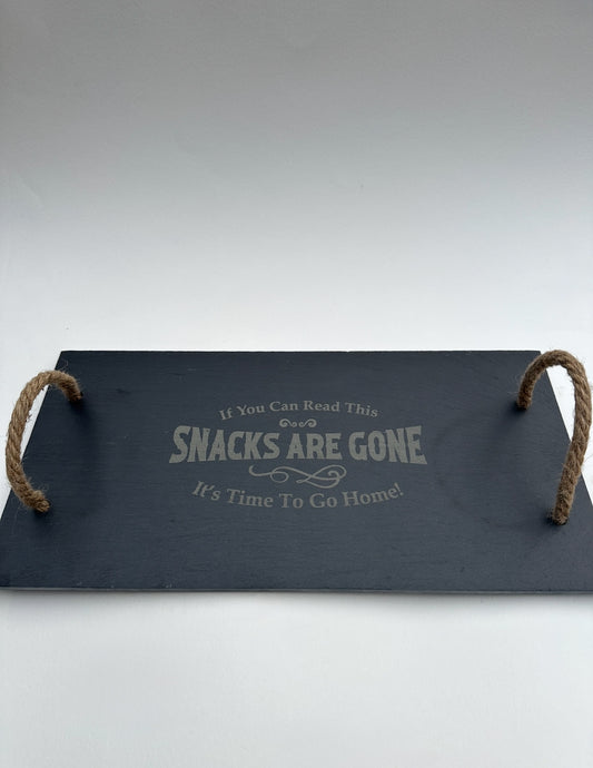 Snacks Are Gone - Slate Serving Tray with Rope Handles
