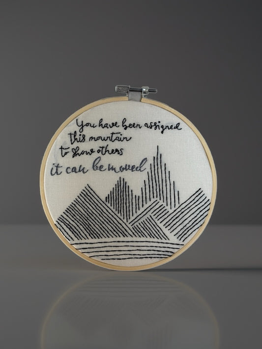 Hand Embroidered Hoop Wall Art – Inspirational Mountain Quote | Motivational Embroidery Decor
