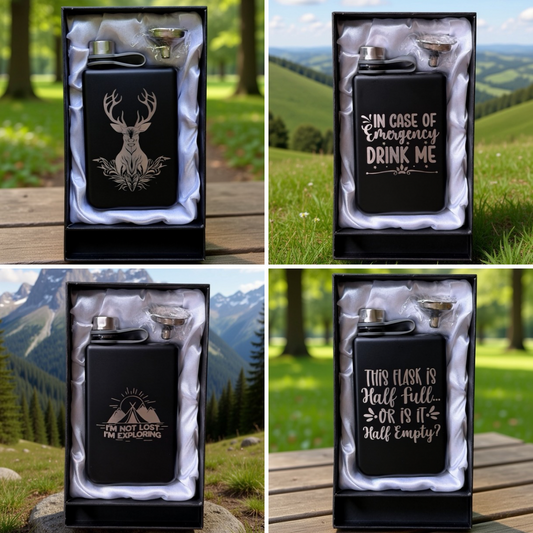 Trekking Hip Flask Gift Sets | Various Designs | Black